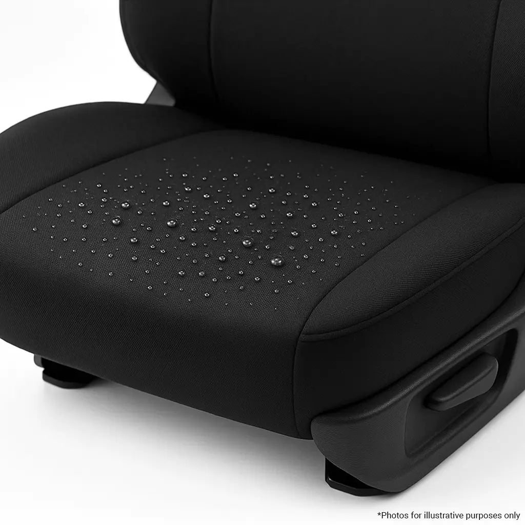 Nissan Navara NP300 Series 5 Dual Cab IRONSKIN Neoprene+ Seat Covers (12/2020-ON) Bottom Close Up Water Drops